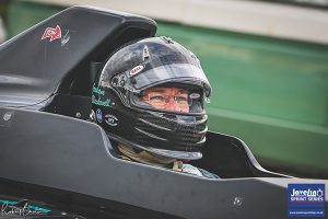 Close-up of Graham Blackwell seated inside his Mygale sprint car