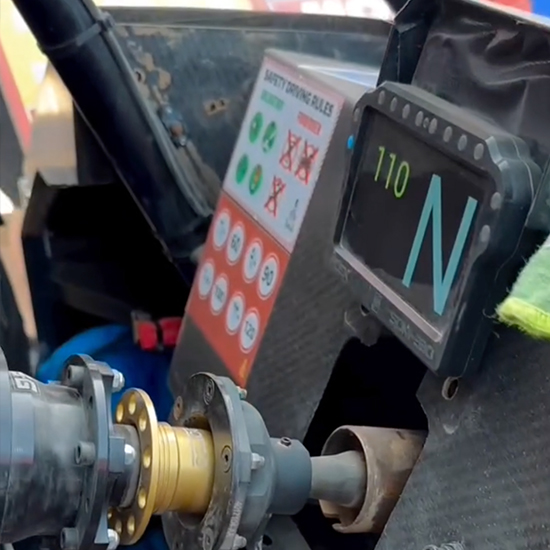 Close-up of the SDM-330 display showing a custom screen with a large gear indicator used in the BBR Taurus T3 Max.
